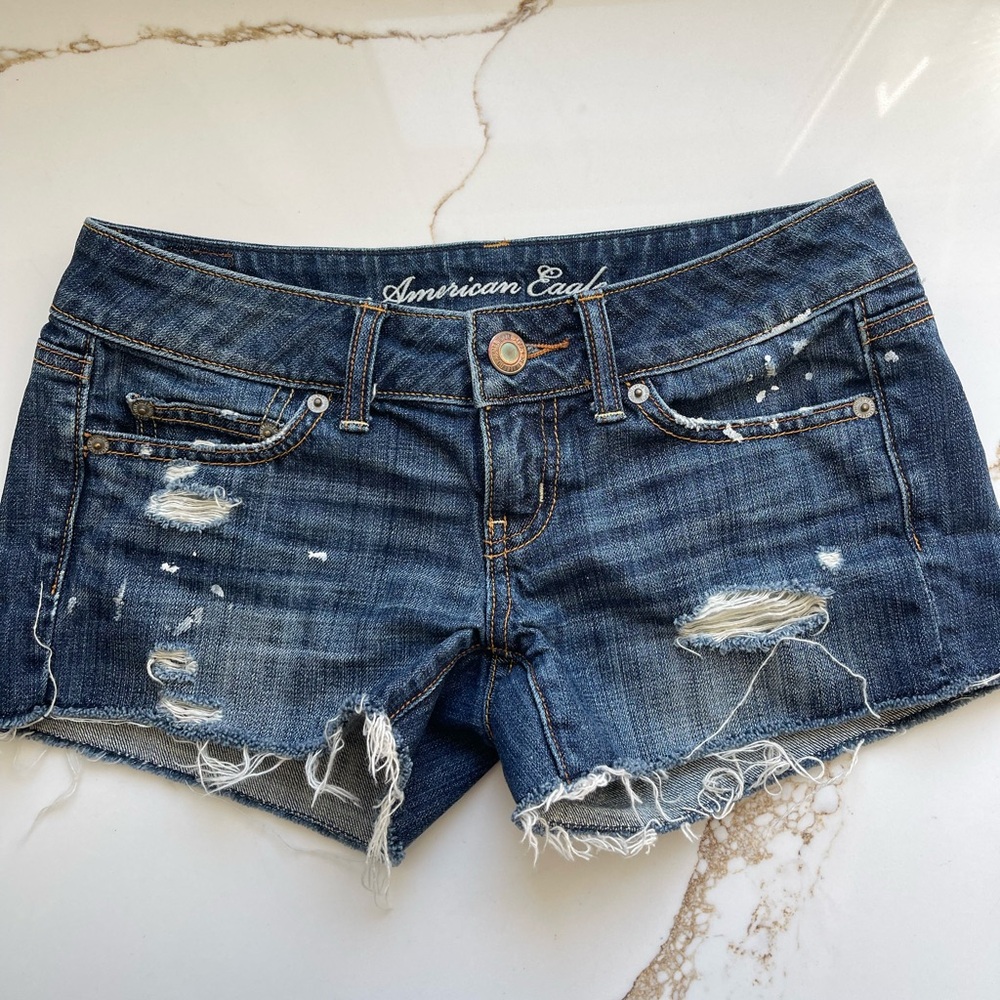 American Eagle Jean Shorts Cut Offs Distressed Paint Splatter AEO